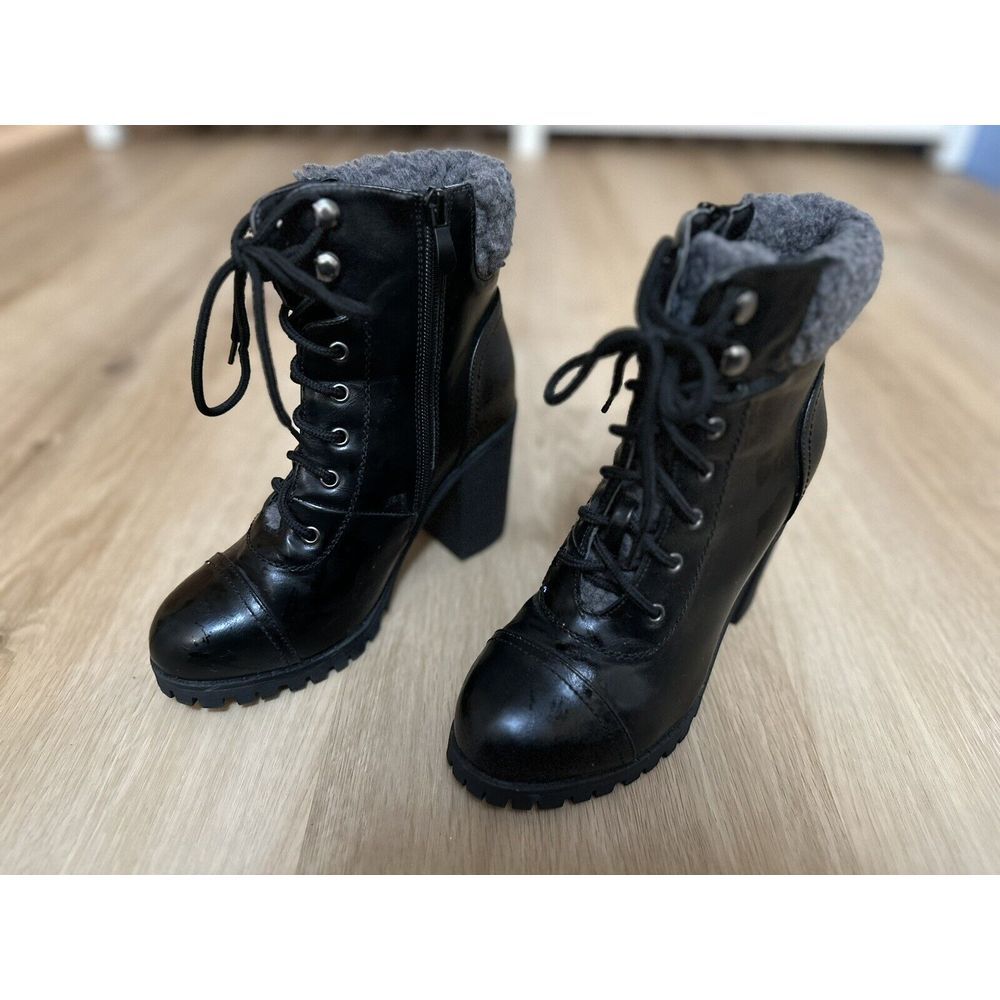 Dreampairs Women's Healed Ankle Booties Size 7 Lug Sole Faux‎ Fur Lined